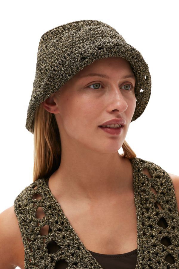 Ganni Metallic Crochet Bucket Hat