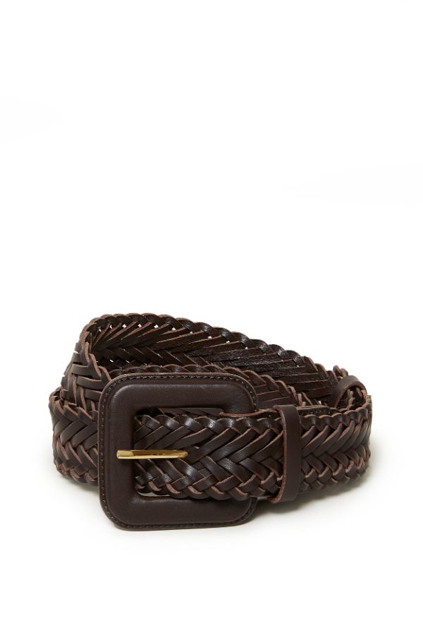 Thin leather belt with covered buckle - Brown
