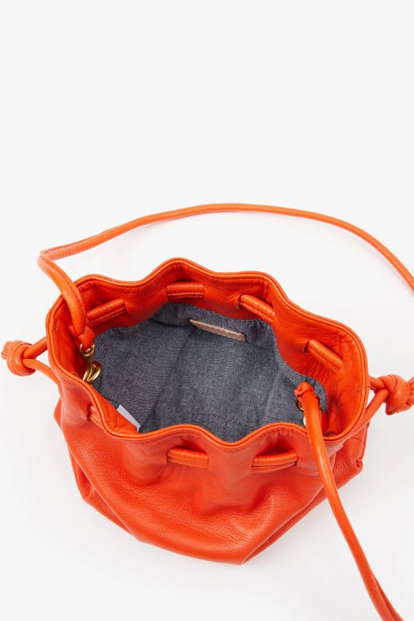 Clare V Petit Henri Drawstring Bag In Tan Snake/navy/red